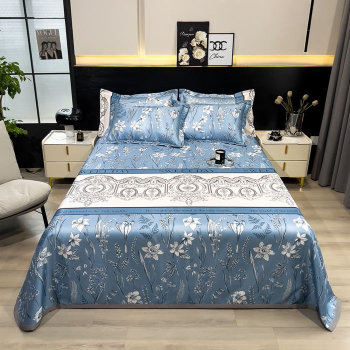 91家纺网 家纺一手货源 找家纺 许林 2025新款冰丝凉席床单款凉席三件套-观夏