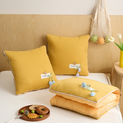 枕芯真意 2025新款小清新全棉多功能郁金香抱枕被 郁金香-芝士黄