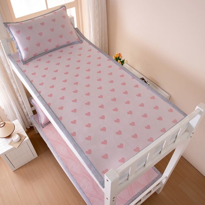 91家纺网 家纺一手货源 找家纺 凌云 2025新款学生宿舍提花凉感冰丝席 甜心-粉