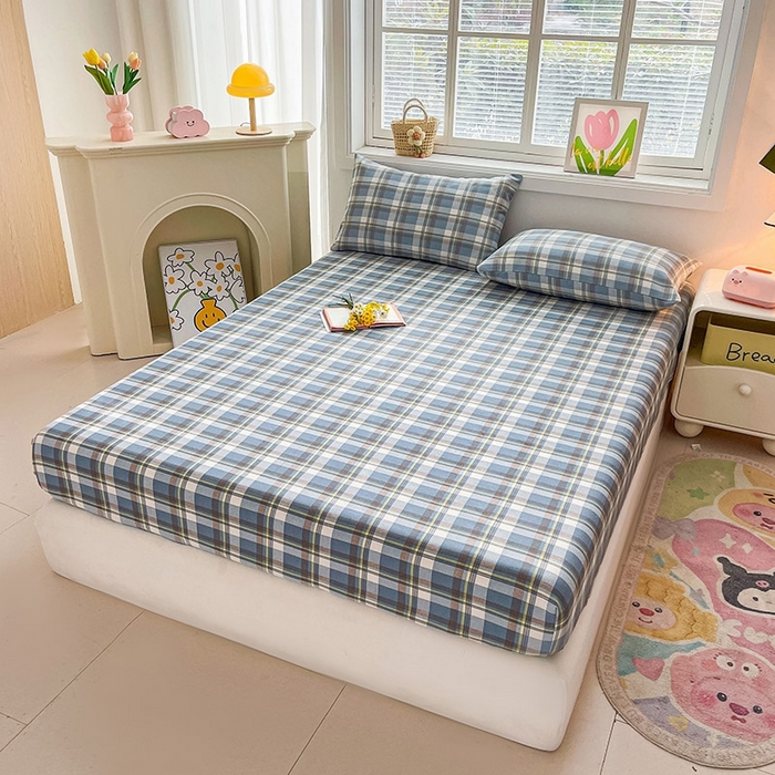 91家纺网 家纺一手货源 找家纺 晓时候2025新款老粗布床笠凉席 简兮蓝