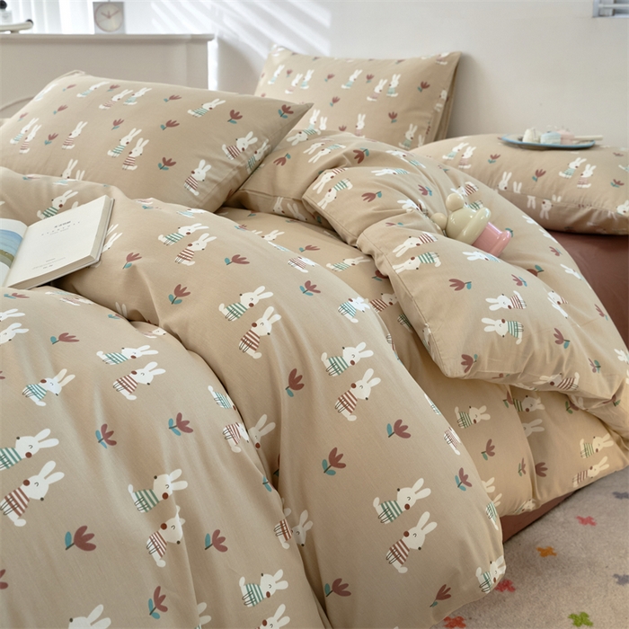 91家纺网 家纺一手货源 找家纺 花西夫人2025新款13372纯棉印花全棉四件套床单床笠款波波兔