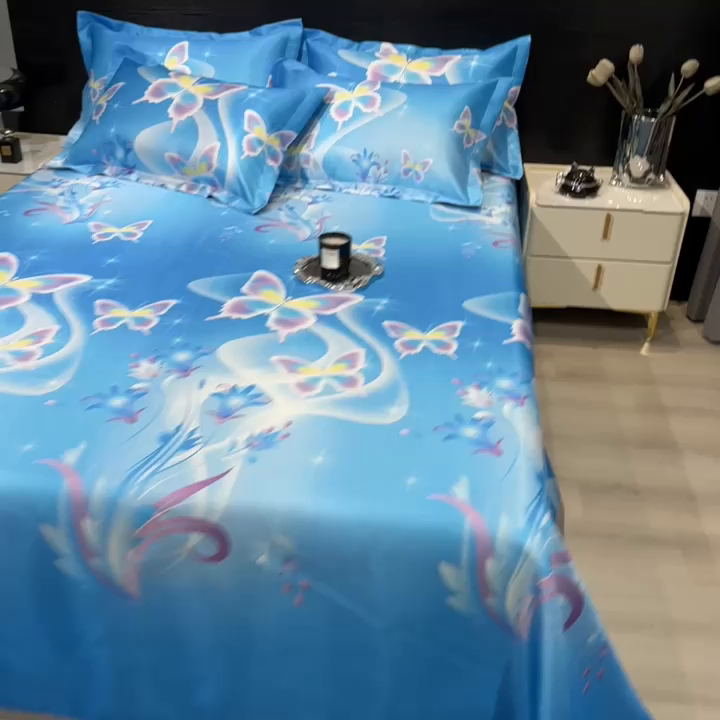 91家纺网 家纺一手货源 找家纺 许林 2025新款冰丝凉席床单款凉席三件套-蝶恋花香