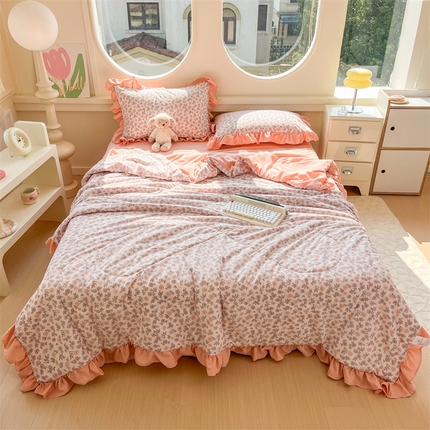 默忆 2025新款亲肤舒适针织棉夏被四件套夏凉被空调被 浅薇