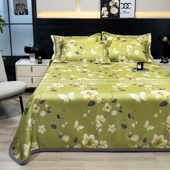 91家纺网 家纺一手货源 找家纺 许林 2025新款冰丝凉席床单款凉席三件套-小树梨