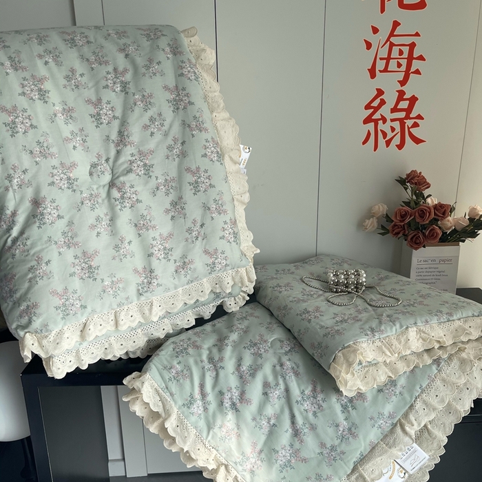 91家纺网 家纺一手货源 找家纺 莱豫2025新款法式纯棉夏被春秋被 花海绿