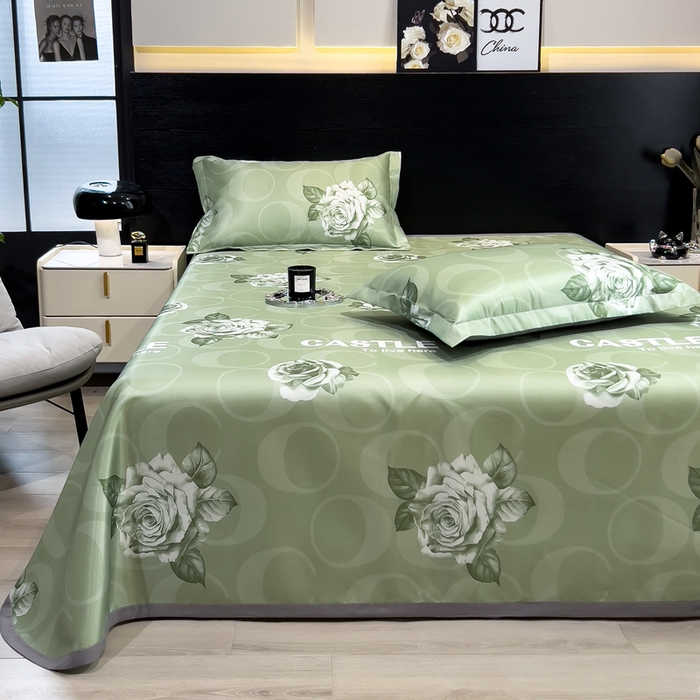 91家纺网 家纺一手货源 找家纺 许林 2025新款冰丝凉席床单款凉席三件套-雨桐绿