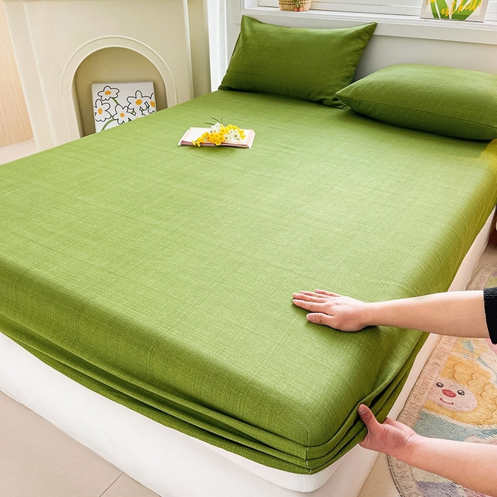 91家纺网 家纺一手货源 找家纺 晓时候2025新款老粗布床笠凉席 简约绿