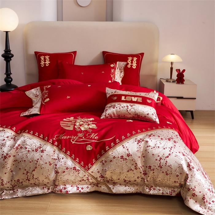 91家纺网 家纺一手货源 找家纺 （总）宏羽纺家纺2025新款13372全棉全工艺喷气四件套-最美嫁衣