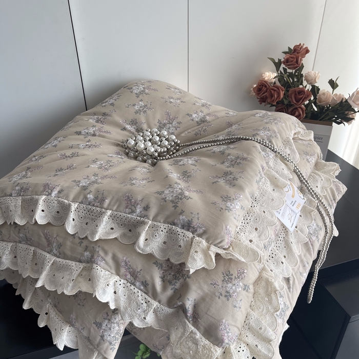 91家纺网 家纺一手货源 找家纺 莱豫2025新款法式纯棉夏被春秋被 花海米