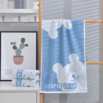 91家纺网 家纺一手货源 找家纺 悦然毛巾被 2025新款全棉纯棉学生儿童毛巾 可爱熊蓝25x50cm-单条毛巾