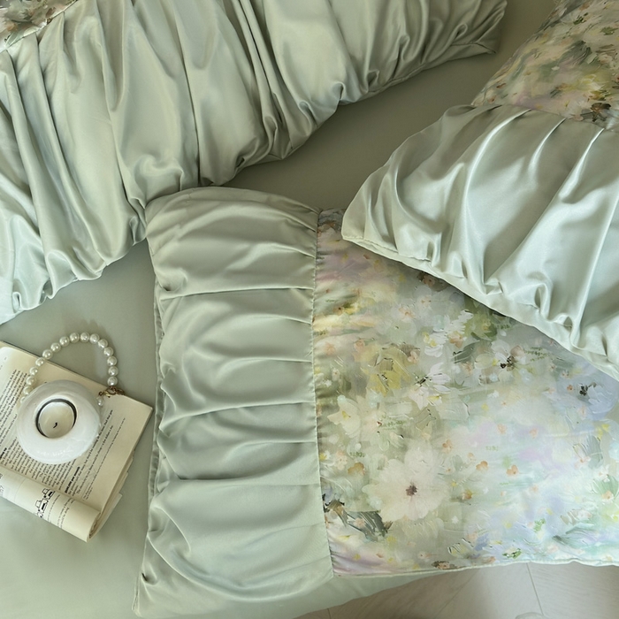 91家纺网 家纺一手货源 找家纺 （总）艾米家居 2025新款A类天丝棉冰丝法式花边褶皱款四件套