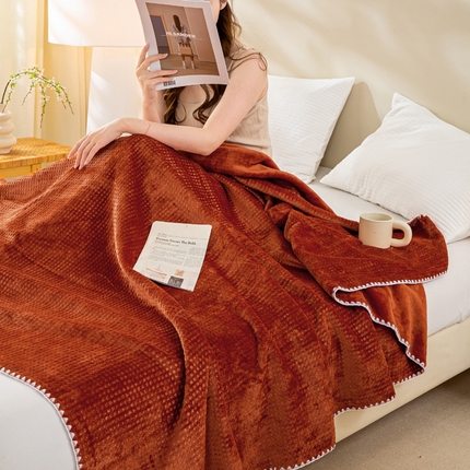 恋人优选 2025新款华芙绒双层复合毯毛毯毯子 复古焦糖