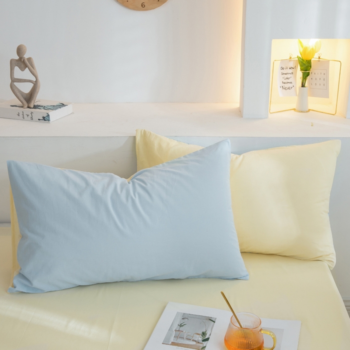 91家纺网 家纺一手货源 找家纺 2025新款全棉双拼水洗棉四件套 双拼-天蓝奶黄