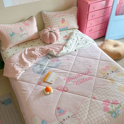 美乐迪家纺 2025新款凉感丝乳胶凉席夏被夏凉被空调被 猫咪聚会