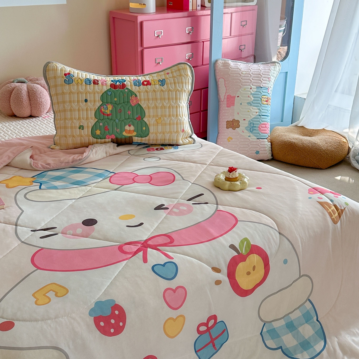 91家纺网 家纺一手货源 找家纺 美乐迪家纺2025新款凉感丝乳胶凉席夏被夏凉被空调被 派对小猫