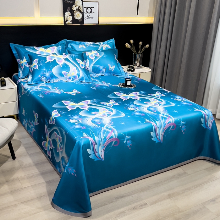 91家纺网 家纺一手货源 找家纺 许林 2025新款冰丝凉席床单款凉席三件套-蝶恋花香