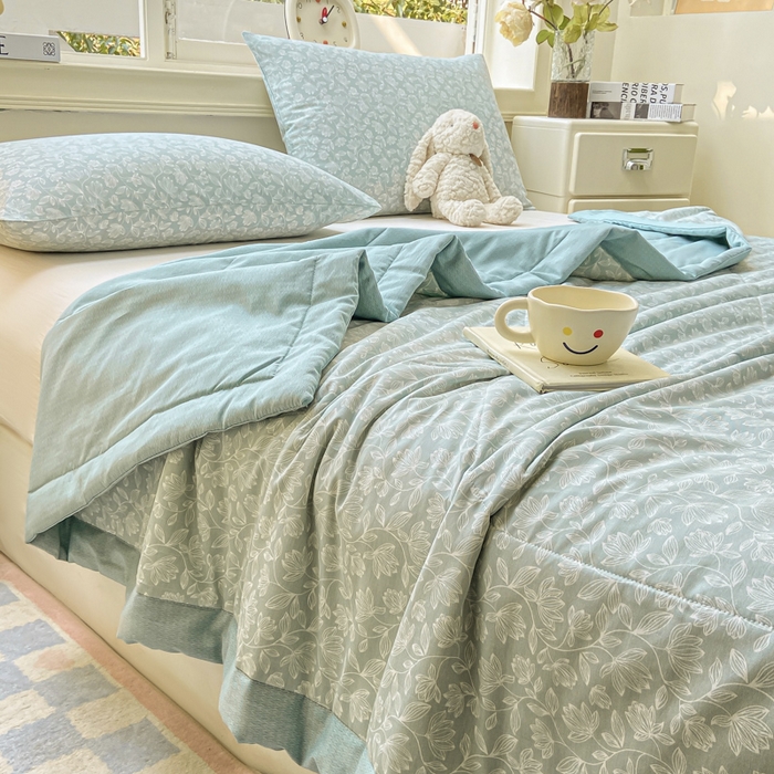 91家纺网 家纺一手货源 找家纺 沃尔居 2025新款双面全棉印花夏被可机洗小清新纯棉夏凉被薄被芯空调被子 轻盈如羽