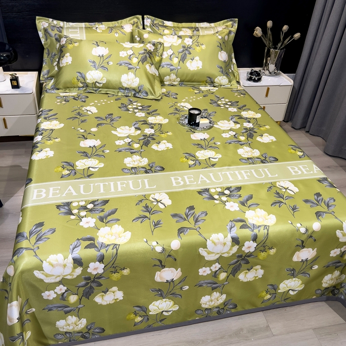 91家纺网 家纺一手货源 找家纺 许林 2025新款冰丝凉席床单款凉席三件套-春藤