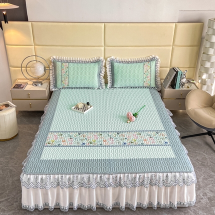 麋兔 2025新款冰丝床裙乳胶凉席席子 雨花