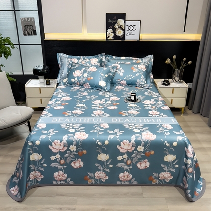 许林家纺  2025新款冰丝凉席床单款凉席三件套 蜜桃花