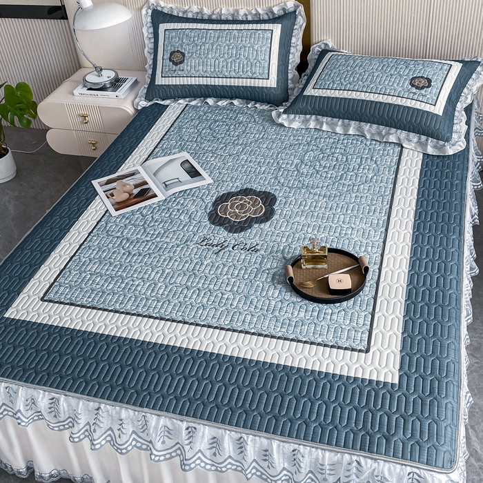 91家纺网 家纺一手货源 找家纺 麋兔 2025新款冰丝床裙乳胶凉席席子 香奇朵