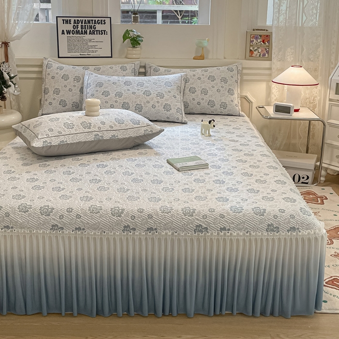 91家纺网 家纺一手货源 找家纺 雅居纺家纺 2025新款加厚三明治底床裙款凉感席 梦幻-蓝