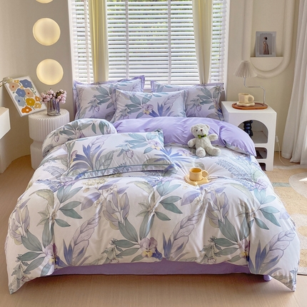 星期三家纺 2025年3月新款铂金全棉13372四件套（加老板微信有会员价）（加微信有会员价） 花意飘香-紫