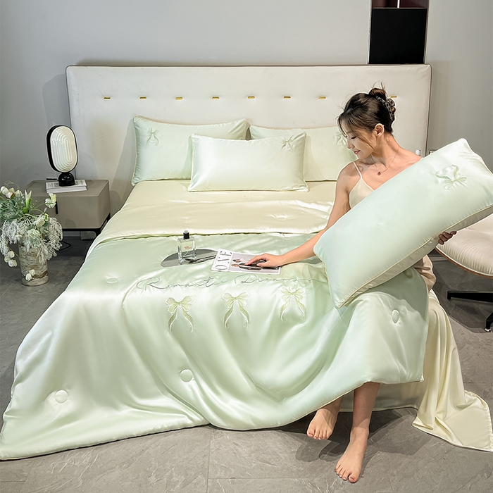 91家纺网 家纺一手货源 找家纺 如一 2025新款水洗冰丝麻绳夏被四件套-初夏 初夏-绿米