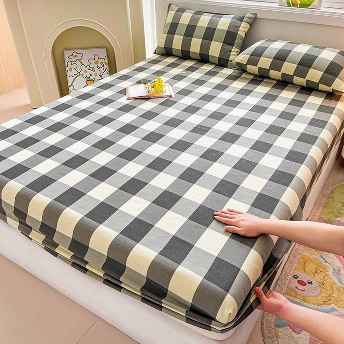 91家纺网 家纺一手货源 找家纺 晓时候2025新款老粗布床笠凉席 黑白格