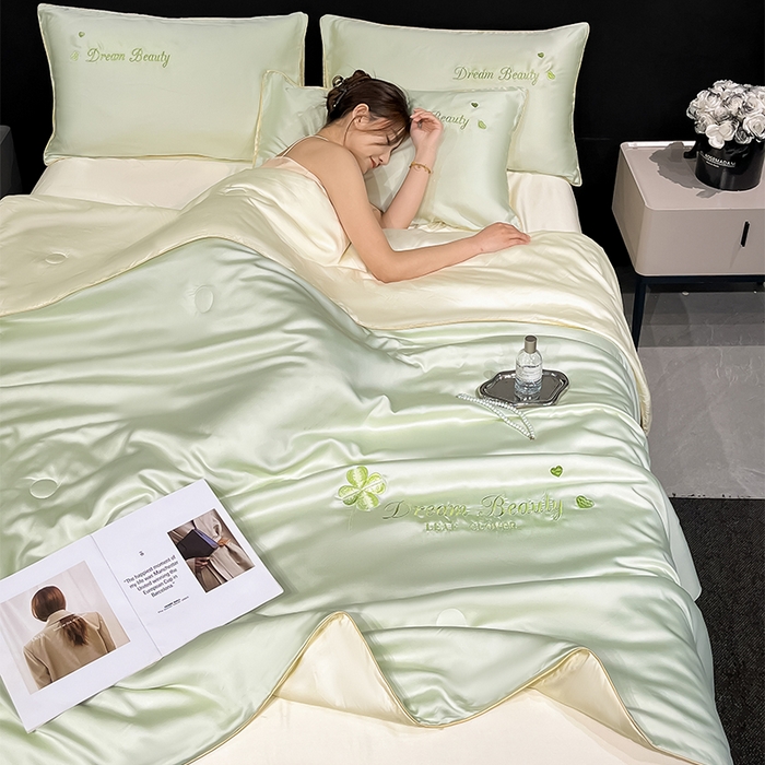 91家纺网 家纺一手货源 找家纺 如一 2025新款水洗冰丝麻绳夏被四件套-四叶草 四叶草-绿米