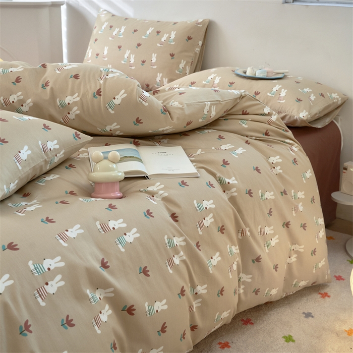 91家纺网 家纺一手货源 找家纺 花西夫人2025新款13372纯棉印花全棉四件套床单床笠款波波兔