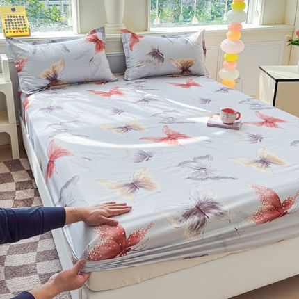 佑佳家纺 2025年新款铂金棉芦荟棉单床笠，有配套枕套「支持定制各种尺寸」 五彩蝶