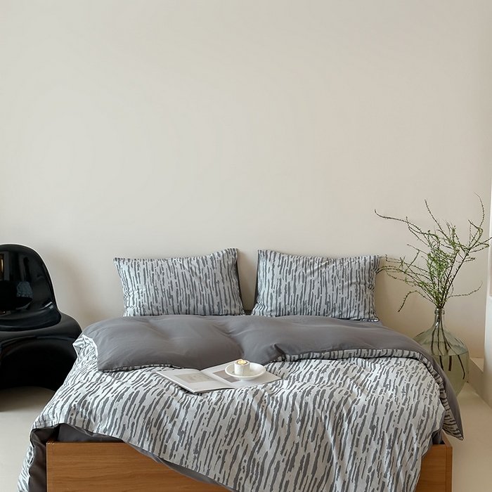 91家纺网 家纺一手货源 找家纺 梦享生活家居 2025新款色织三层提花人字纹面料四件套-斑驳系列 斑驳灰