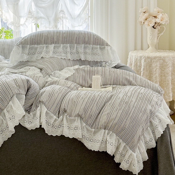 91家纺网 家纺一手货源 找家纺 亲亲公主 2025新款全棉水洗棉色织提花四件套-糖果日记 糖果-灰