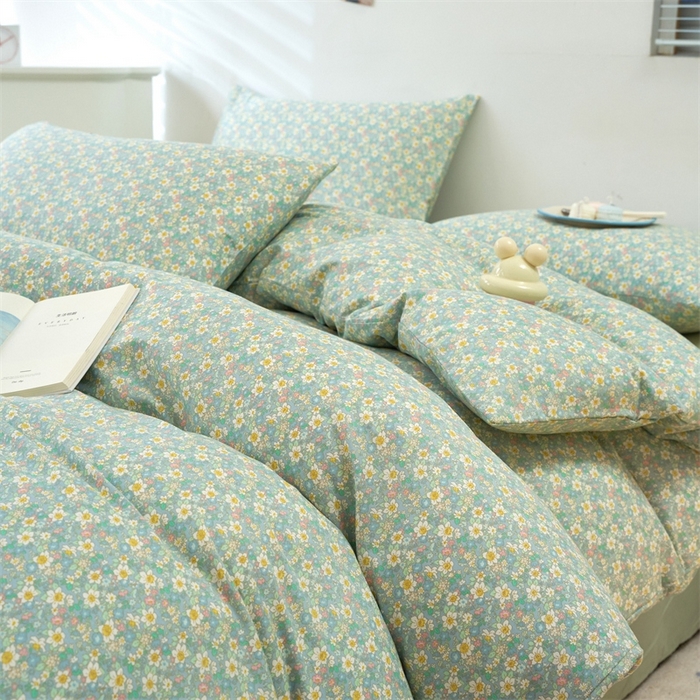 91家纺网 家纺一手货源 找家纺 花西夫人2025新款13372纯棉印花全棉四件套床单床笠款花吟绿