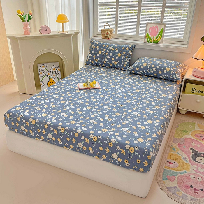 91家纺网 家纺一手货源 找家纺 晓时候2025新款老粗布床笠凉席 郁然花开