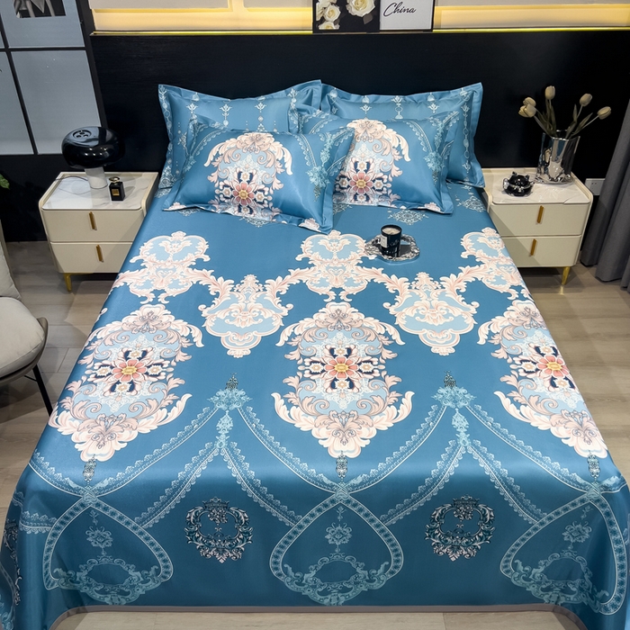 91家纺网 家纺一手货源 找家纺 许林家纺  2025新款冰丝凉席床单款凉席三件套 卡米拉