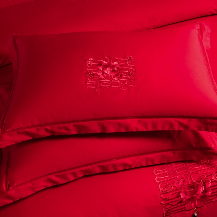 91家纺网 家纺一手货源 找家纺 慕她家纺 2025新款慕她婚庆四件套全棉纯棉结婚刺绣花多件套六八十床品 恋曲牡丹