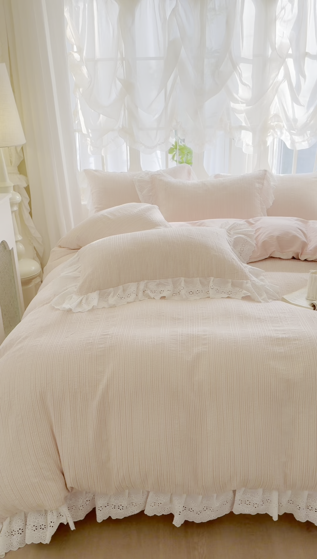 91家纺网 家纺一手货源 找家纺 亲亲公主 2025新款全棉水洗棉色织提花四件套-糖果日记 糖果-粉