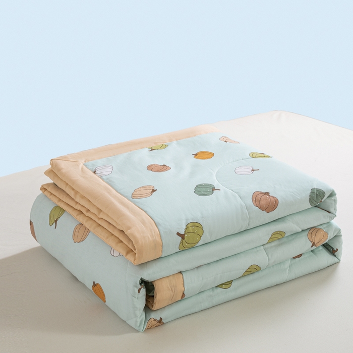 91家纺网 家纺一手货源 找家纺 沃尔居 2025新款双面全棉印花夏被可机洗小清新纯棉夏凉被薄被芯空调被子 南瓜派对