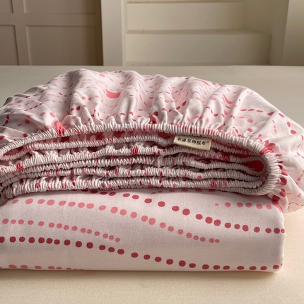 雅居纺家纺 2025春夏新款全棉纯棉简约老粗布-单床笠 床笠单件凉席席 爱心-浅粉