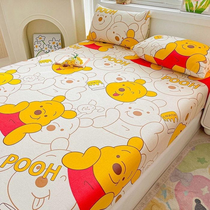 91家纺网 家纺一手货源 找家纺 晓时候2025新款老粗布床笠凉席 维尼熊