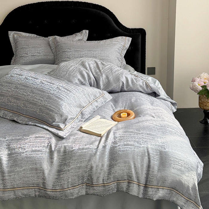 91家纺网 家纺一手货源 找家纺 优悦生活馆 2025新款冰丝亮丝提花四件套-白月光 星辰灰