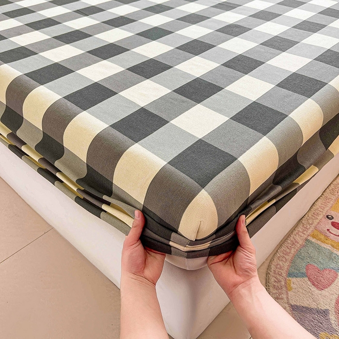 91家纺网 家纺一手货源 找家纺 晓时候2025新款老粗布床笠凉席 黑白格