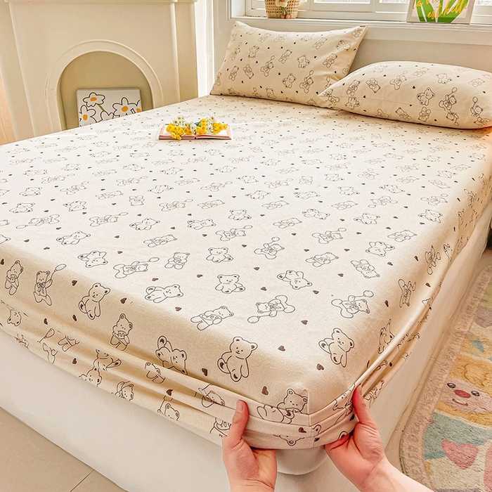 91家纺网 家纺一手货源 找家纺 晓时候2025新款老粗布床笠凉席 绅士小熊