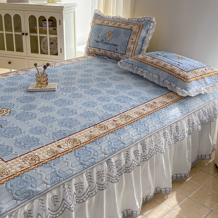 91家纺网 家纺一手货源 找家纺 麋兔 2025新款冰丝床裙乳胶凉席席子 朵兰