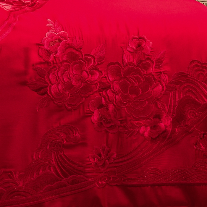 91家纺网 家纺一手货源 找家纺 慕她家纺 2025新款慕她婚庆四件套全棉纯棉结婚刺绣花多件套六八十床品 美丽红妆