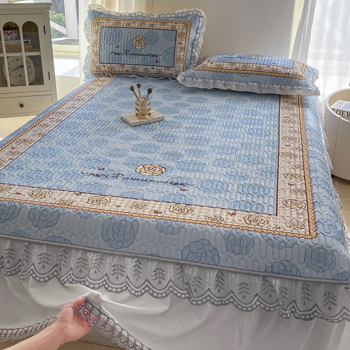 91家纺网 家纺一手货源 找家纺 麋兔 2025新款冰丝床裙乳胶凉席席子 朵兰