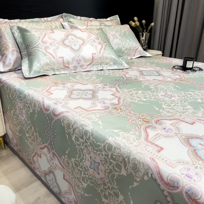 91家纺网 家纺一手货源 找家纺 许林 2025新款冰丝凉席床单款凉席三件套-卡罗拉