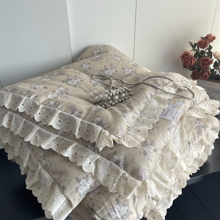 91家纺网 家纺一手货源 找家纺 莱豫2025新款法式纯棉夏被春秋被 花世界米